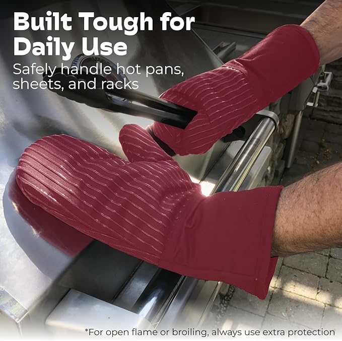 Big Red House - Silicone Oven Mitts - Red Set of 2-12.5" - Heat Resistant to 536 F / 280 C Kitchen Gloves - Professional Grade Protection Hot Cooking Baking