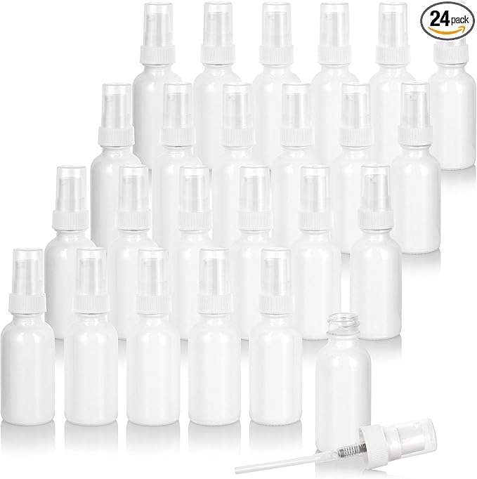 JUVITUS (24 pack) 1 oz High Shine Gloss Glass Boston Round Bottle with White Treatment Pump