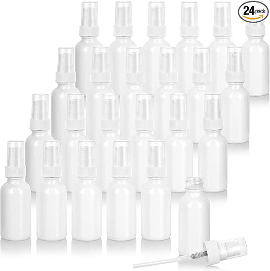 JUVITUS (24 pack) 1 oz High Shine Gloss Glass Boston Round Bottle with White Treatment Pump