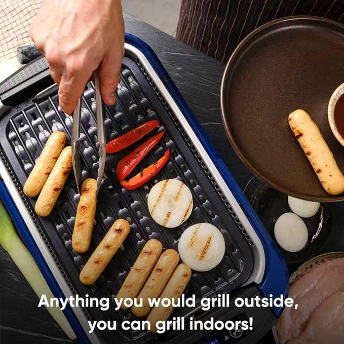 Indoor Grill CUSIMAX Electric Smokeless Grill Portable Korean BBQ with Turbo Smoke Extractor Technology, Non-stick Removable Plate, Tempered Glass Lid, Great for Party(Single Plate)
