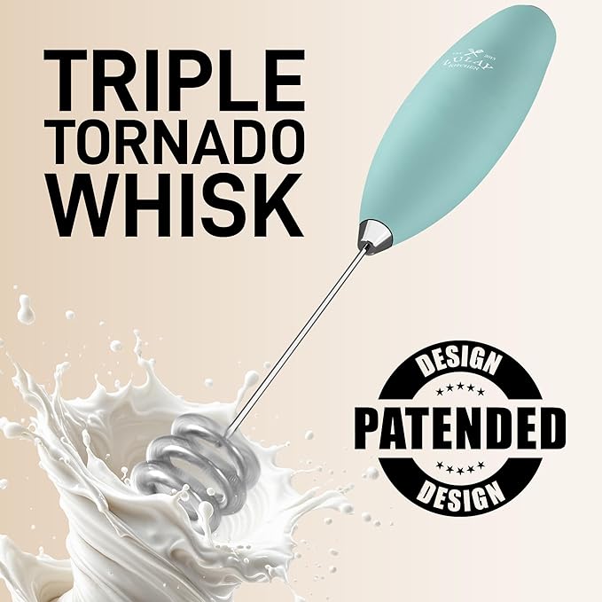 Zulay Kitchen Patented Tornado Triple Whisk Milk Frother with 4 Duracell Batteries – Handheld Foam Maker for Coffee, Lattes, Matcha & Hot Chocolate – Rich, Creamy Froth in Seconds - Mint