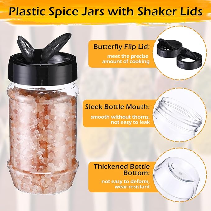 Mimorou 30 Pack Plastic Spice Jars with Shaker Lids Clear Seasoning Containers Spice Bottles for Kitchen Storing Spice Herbs Seasoning Powders (Oval Shape,12.2 oz)
