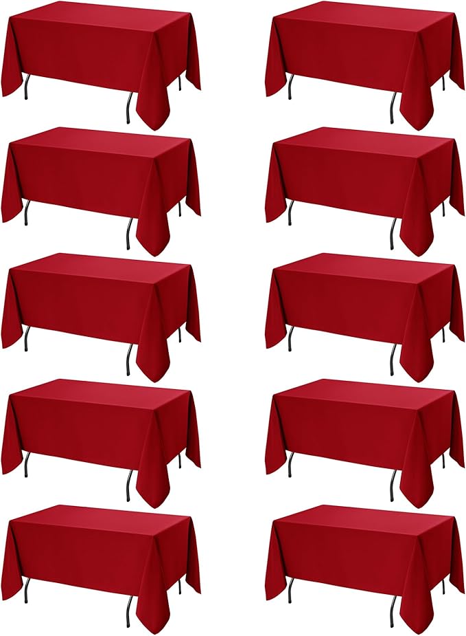 10-Pack Red Tablecloths for Rectangle Tables, 60 x 120 Inches, Stain-Resistant Polyester Fabric for 6 Foot Tables - Washable Table Covers for Weddings, Banquets, Birthday Parties, Events