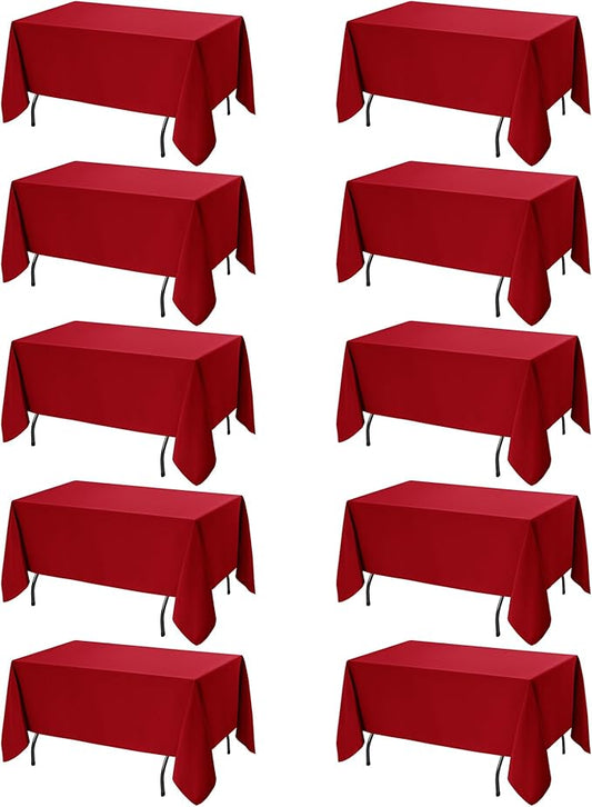 10-Pack Red Tablecloths for Rectangle Tables, 60 x 120 Inches, Stain-Resistant Polyester Fabric for 6 Foot Tables - Washable Table Covers for Weddings, Banquets, Birthday Parties, Events