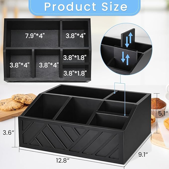 ugiftt Coffee Station Organizer for Counter, Wood Coffee Pods Holder Storage Basket, Tea Condiment Storage Organizer, Rustic Bar Decor for Accessories Organizer
