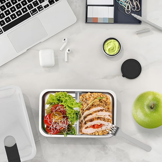Bakpoco Stainless Steel Bento Lunch Box for Adult, 42oz Leak-Proof Lunch Box Containers, Microwave-Safe, with Adjustable Divider, Convenient Metal Lunchbox for Work, Travel