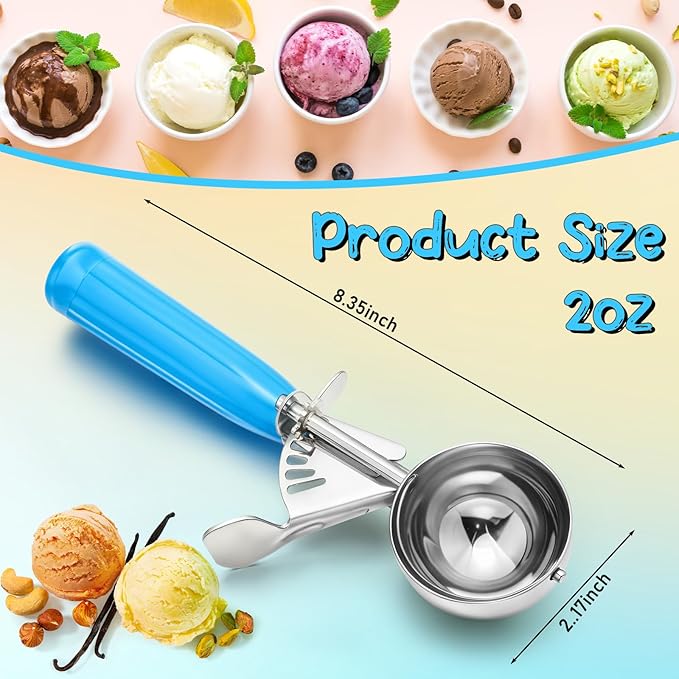 Reallnaive 1 Pcs Release Cookie Scoops Ice Cream Scooper with Trigger Release Portion Scoop Stainless Steel for Portion Control, Baking Food, Cookie Dough (2 oz,Blue)