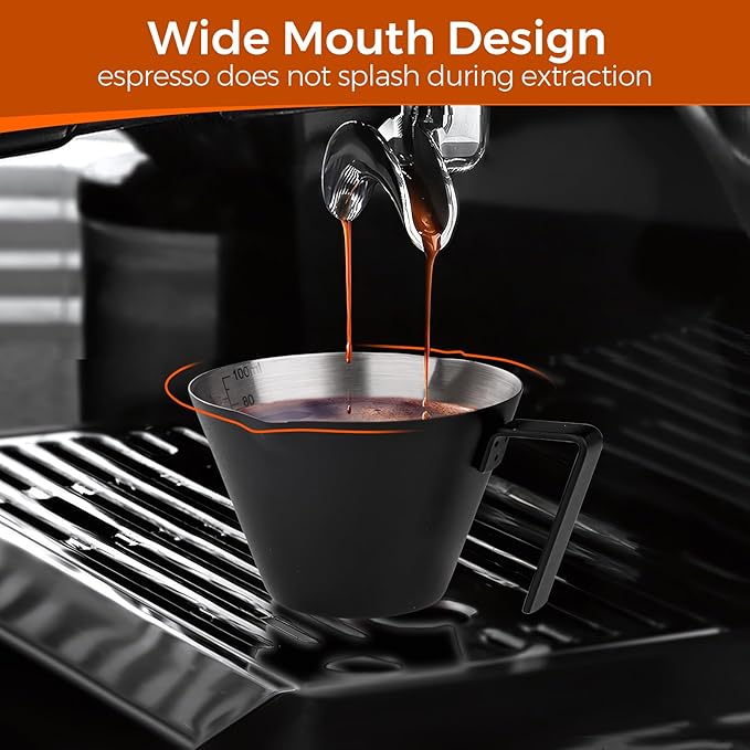 Cold Brew Coffee Maker 1.4L/48oz with Extended Filter & 2 Pcs Stainless Steel Espresso Cup (Black), Coffee Brewing Set with Cleaning Brush, Stirring Spoon & 3.4oz/100ml Dual Scale Measuring Cup