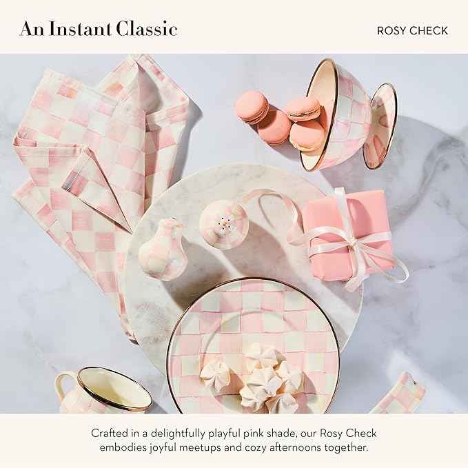 MACKENZIE-CHILDS Enamel Salt and Pepper Shakers, Kitchen Table Accessories, Pink-and-White Rosy Check