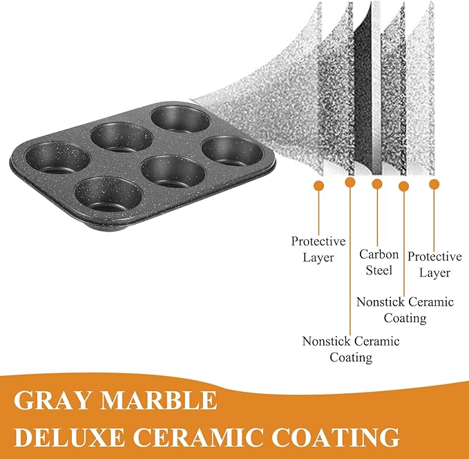 Walooza Muffin Cupcake Pan, Muffin Tins Nonstick 6, Muffin Top Cookie Cheese Cake Pan for Baking, Toast Oven Baking Supplies Small Cake Pans Muffin Cups Non Stick