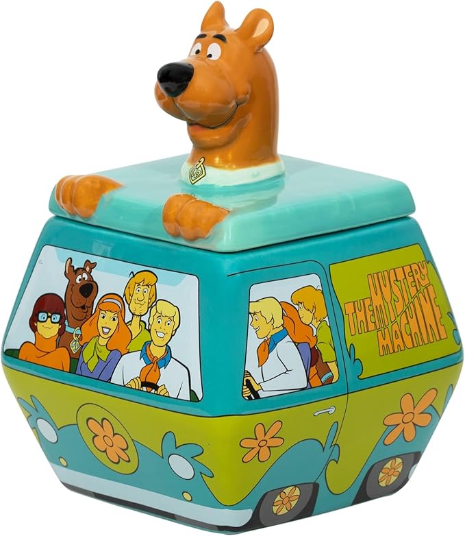 Silver Buffalo Scooby-Doo Mystery Machine Small Sculpted Ceramic Snack Jar Featuring Scooby-Doo, Shaggy, Velma, Daphne, and Fred, 5” x 5” x 6.75”