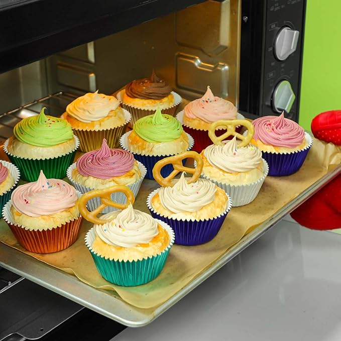 Gifbera Mini Foil Cupcake Liners Metallic Wrappers Muffin Baking Cups 300 Count, Navy Blue