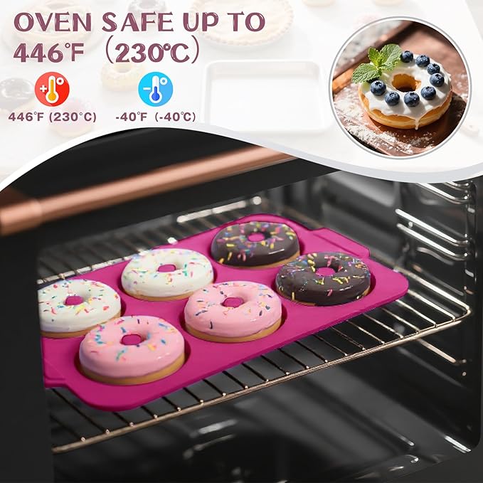 Nonstick Silicone Donut Pan: 3.5 Inch Doughnut Pans with Metal Frame - Silicone Donut Molds for Baking Gluten Free Glazed Vegan Protein Donuts Bagel - for Oven Kitchen - Home Bakers Housewife