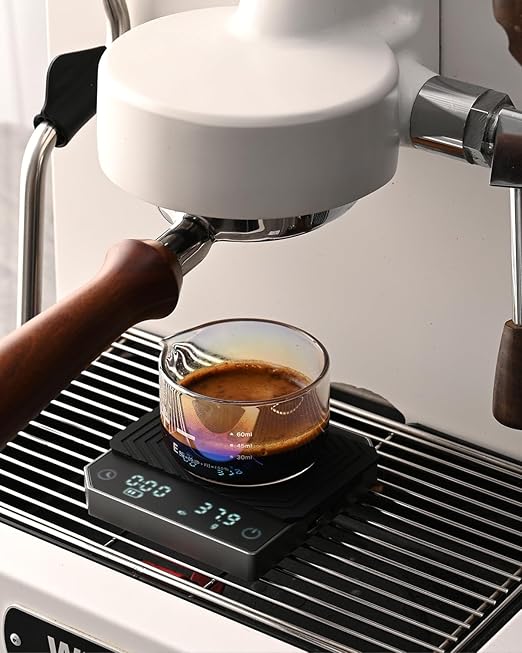 Espresso Scale with Timer - MUVNA Mini Coffee Scale 0.1g Precision Rechargeable, Metal Body Portable Digital Scale for Pour Over/Espresso with Flow Rate Display, Automatic Timing, Black