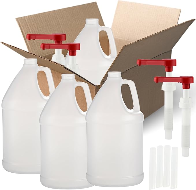 Rani Containers | 1 Gallon HDPE Plastic Jug with Reshipper Box & Pump Dispenser | Home & Commercial Use, Containers for Water, Sauces, Food, Soaps, Detergents, Liquids | Made in USA - Pack of 4