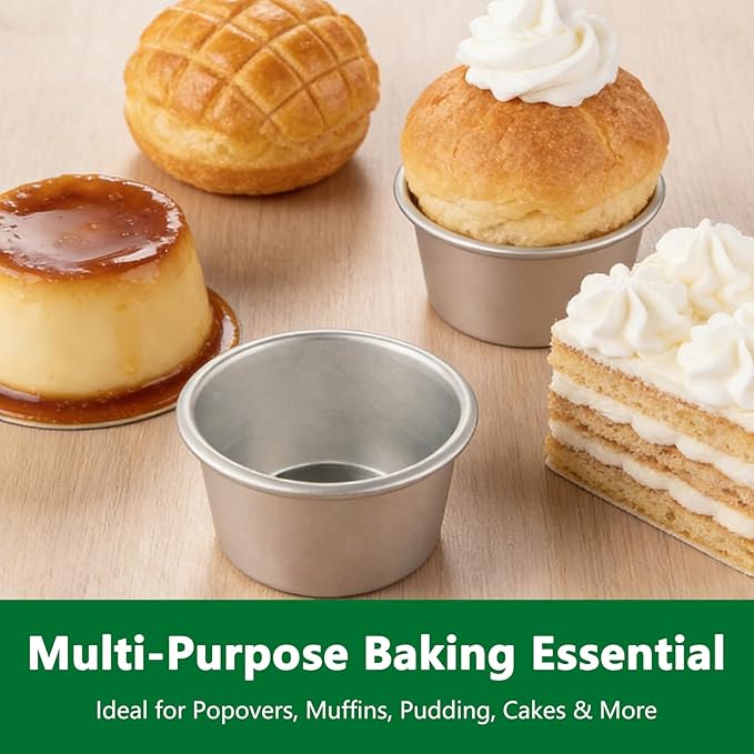 2 Packs Mini Flan Molds Small Pudding Mold Moldes Individuales Cups for Baking Raspberry Souffle Popover Pie Egg Tart Cake Aluminium Baking Molds 3.4"x2"