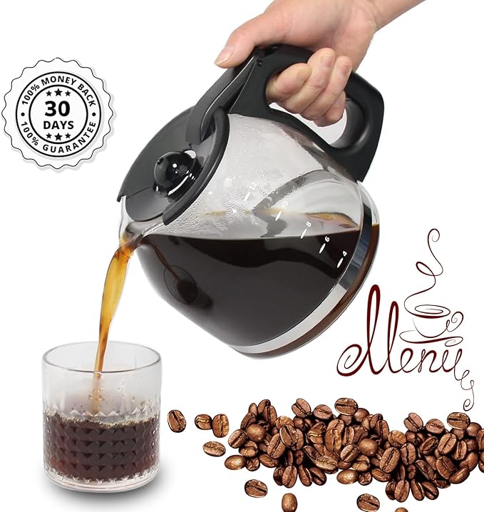 12-Cup Replacement Coffee Carafe Compatible with Mr. Coffee Coffee maker Pot, Replace Part# PLD12 PLD12-RB Series, Black Handle