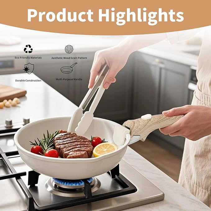 Removable Handle Wood-Like, Detachable Handle for Pots and Pans, Universal Cookware Handles, Compatible with Thin Edge Cookware, 2 Pack