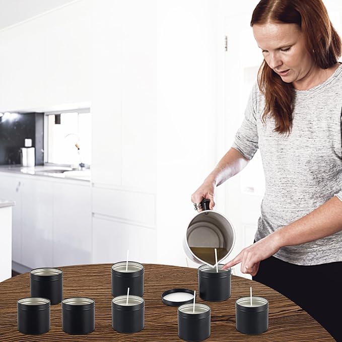 OBKJJ Black Candle Jars 10 oz Matte Tins 24 PCS Metal Candle Containers with Lids Bulk Candle Containers for Balms, Salve, Spices, Beard Balm, Crafts with 4 Markers 6 Sheets Label Stickers