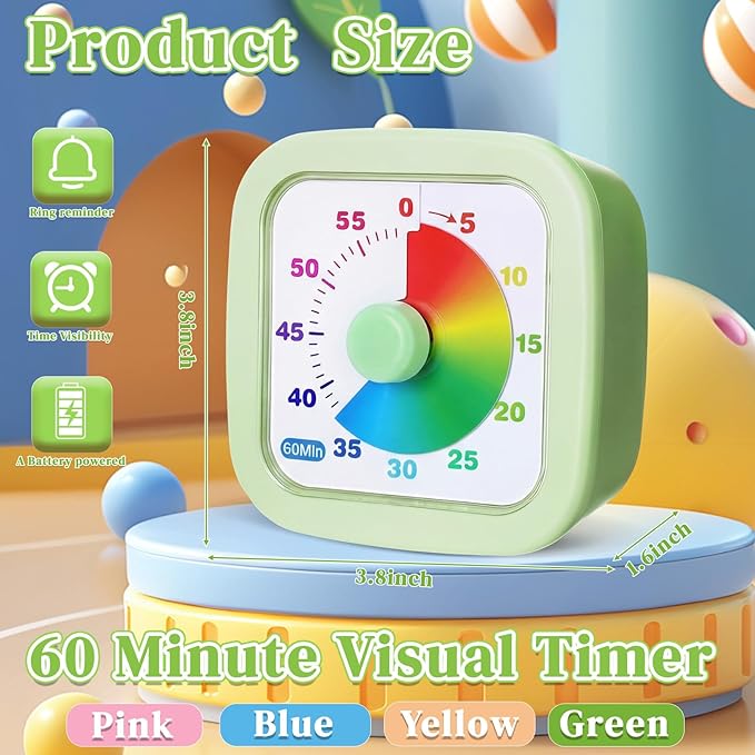 AmazingSpark 4 Pack Visual Timer 60 Minute Countdown Timer Colored Countdown Clock for Homeschool Supplies Study Tool, Classroom Home Office Time Management Tool(Gradient,Pink, Blue, Yellow, Green)