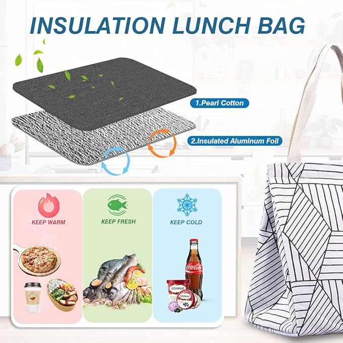 iknoe Insulated Lunch Bag for Women & Adults, 9L Foldable Wide-Open Cooler Bag with Pockets, Leakproof & Portable, for Picnic, Office, Beach(White diamond)