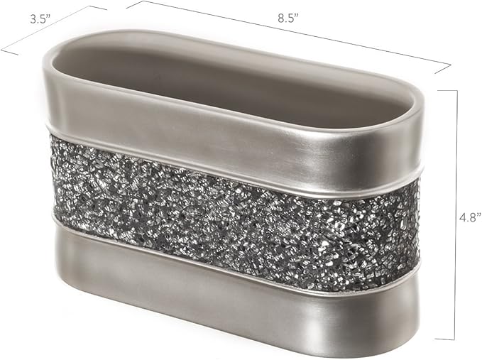 Creative Scents Crackled Glass Silver Toothbrush and Toothpaste Holder for Bathroom - Decorative Bathroom Counter Electric Toothbrush Organizer, 3 Slot, Makeup Brush Holder
