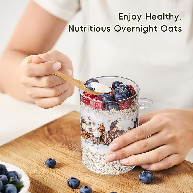 MHDCLY Overnight Oats Containers with Lids,16oz Overnight Oats Jars 4 Pack, Oatmeal Cups,Meal Prep Containers,Glass Meal Prep Containers with Lids,China Pudding Jars