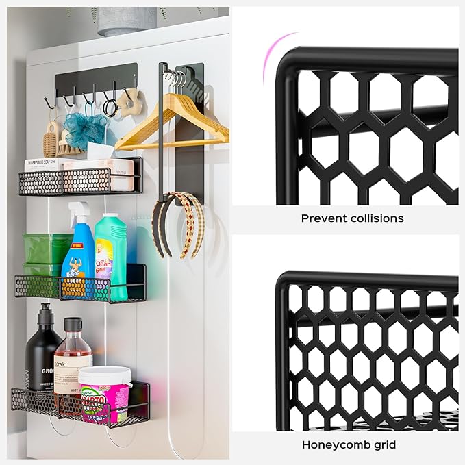 5-Pack Magnetic Shelves for Laundry Room Organization, Strong Hold Refrigerator & Washing Machine Shelves, Includes Spice Rack, Hanger Organizer Stacker & Utensil Hooks, No Drill Installation
