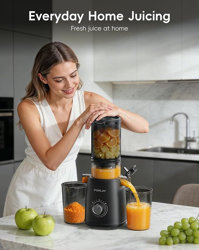FORLIM High-Yield Cold Press Juicer, Easy to Clean, Powerful Juicer Machines with Large Feed Chute for Whole Vegetables and Fruits, Self Feeding (Black)