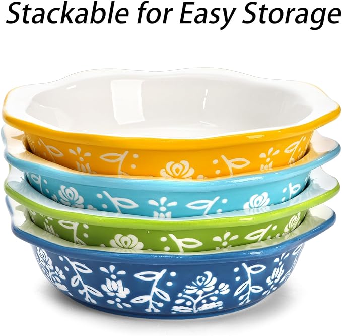 Bekith 4 Pack Ceramic Mini Pie Pans, 6 Inches Fluted Dish Pie Plate, Nonstick Small Quiche Baking Dish Mini Tart Pan, Microwave & Oven Safe