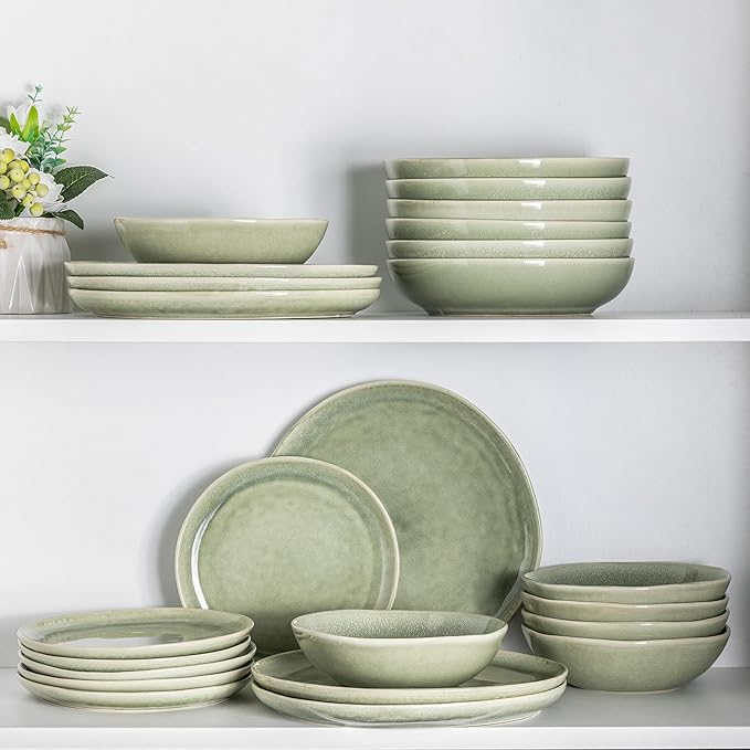 AmorArc Ceramic Dinnerware Sets,Handmade Reactive Glaze Stoneware Plates and Bowls Set,Highly Scratch Resistant | Dishwasher & Microwave Safe Dishes Set,Service for 8 (24pc)