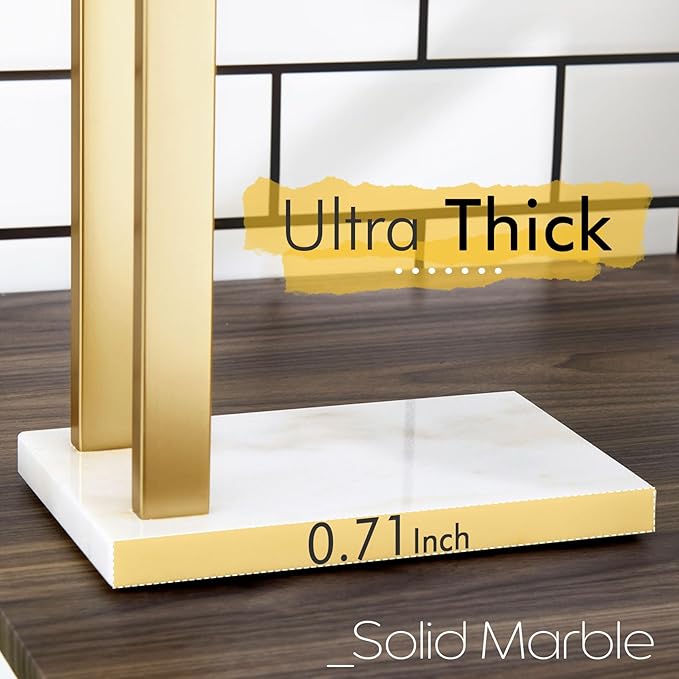 KOKOSIRI Hand Towel Rack Standing Towel Rails 2-Tier with Marble Base for Bathroom Vanity Countertop, Brushed Gold Stainless Steel 15.7'' Height THS0007-BG