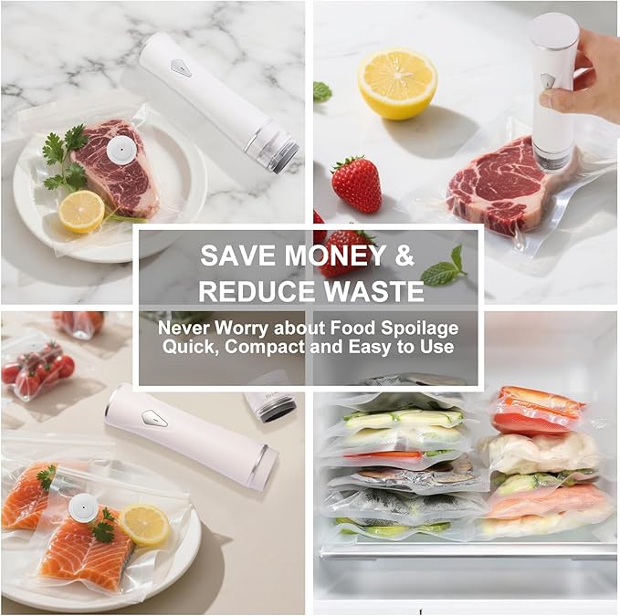 Compact Vacuum Sealer Machine for Food Storage, 5S Fast Seal Powerful Food Vacuum Sealer with 30PCS Reusable Vacuum Bags, Automatic Handheld Food Saver for Storage, 10X Fresh, Sous Vide, Gift etc.