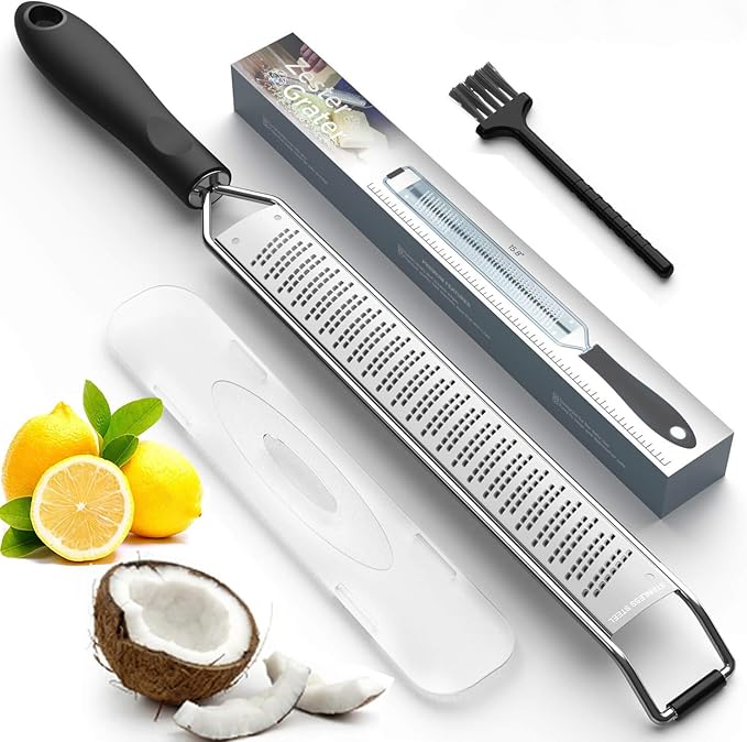 Lemon Zester & Cheese Grater – Premium Stainless Steel - A Sharp Kitchen Tool for Cheese Grater, Ginger, Garlic, Nutmeg, Chocolate, Vegetables, Fruits, Dishwasher Safe