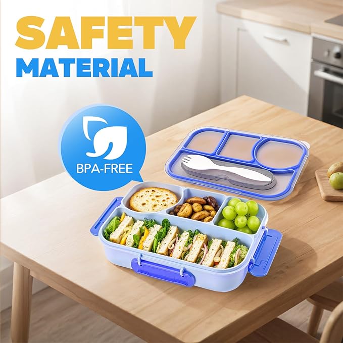 EASYFUN Bento Box Adult, Lunch Box, 4-Compartment Lunch Containers, Drop-Proof, Dishwasher Safe & Made with BPA-Free Materials (Blue)