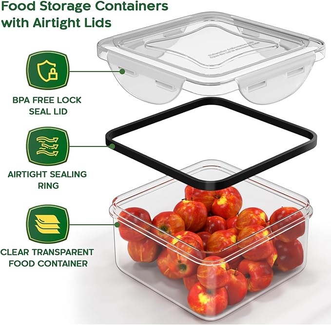 RockBerry 50 Pcs Large Food Storage Containers with Lids Airtight-85 OZ to small Containers-Total 526OZ Stackable Kitchen Set -BPA Free Leak proof containers (50Multi)