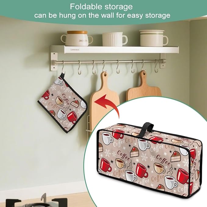 Coffee Print Thin Toaster Cover 2 Slice Dustproof & Water-Resistant 2 Slice Slim Toaster Cover, Easy to Fold and Store Dust Covers for Kitchen Small Appliances
