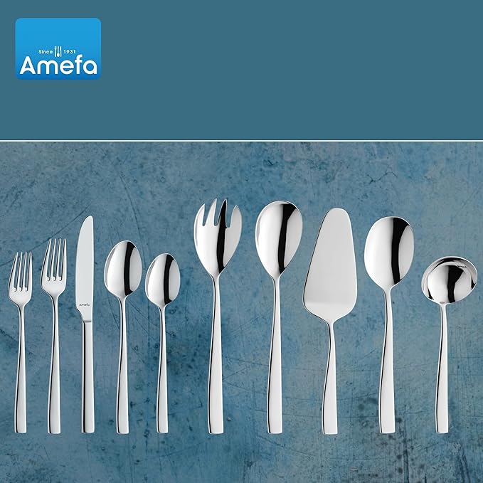 Amefa 45-Piece Flatware Cutlery Set, Service for 8 - Dishwasher Safe 18/10 Stainless Steel, High Gloss Mirror Finish & Ergonomic Design, Complete Silverware Collection - 5-Piece Serving Set (Martin)