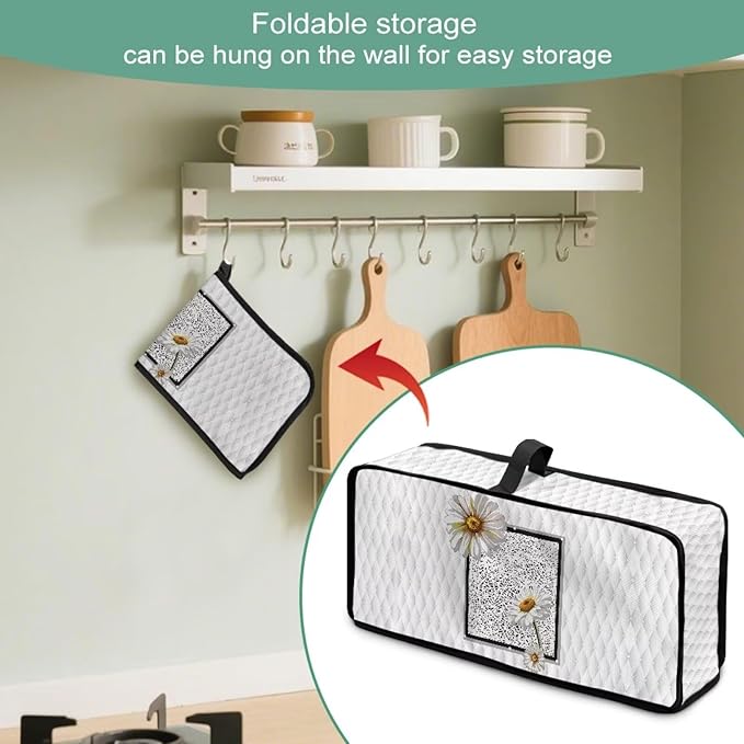 Toaster Cover 2 Slice White Daisy Fabric Water-Resistant Folding 2 Slice Slim Toaster Cover, Heat-Resistant Dustproof Protective Covers for Small Appliance