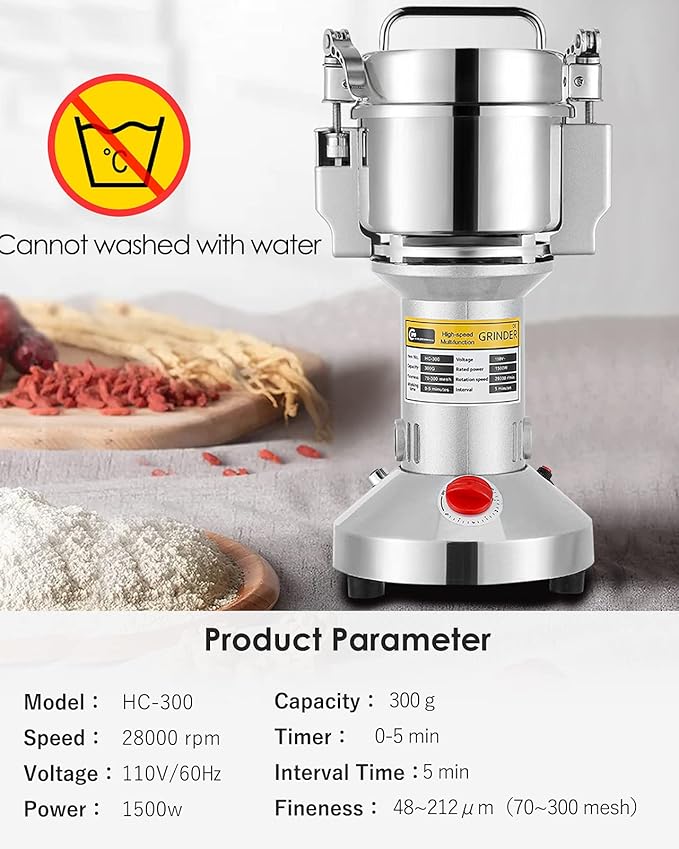 CGOLDENWALL 300g Handheld Grain Mill with A Set of Replacement Carbon Brush