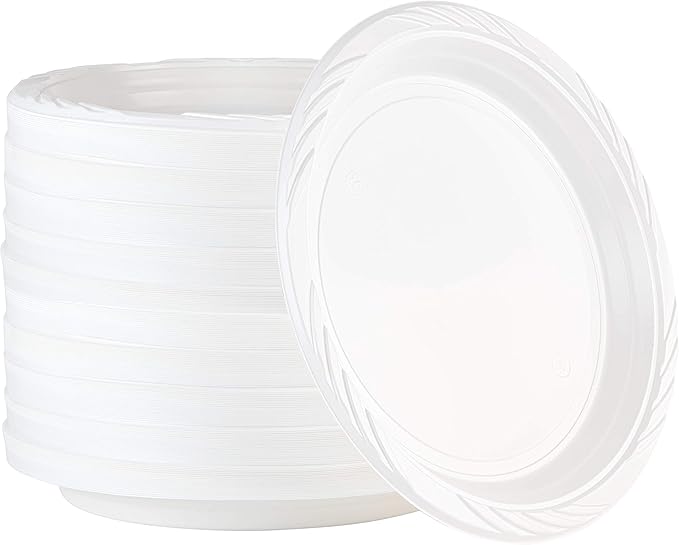 PLASTICPRO 200 Count Disposable 10 Inch White Plastic Dinner Plates Extra Large