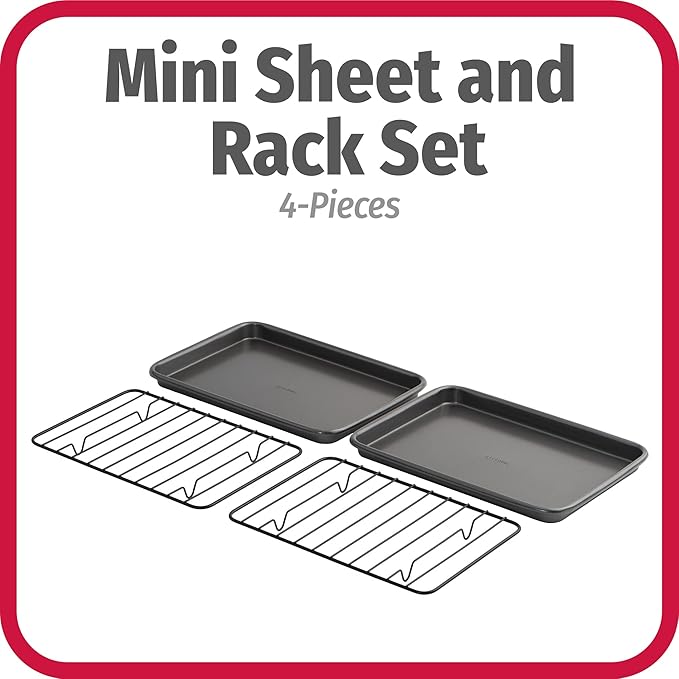 GoodCook Set of 2 Nonstick Steel 9" x 6" Toaster Oven Mini Baking Sheets with Racks, Gray