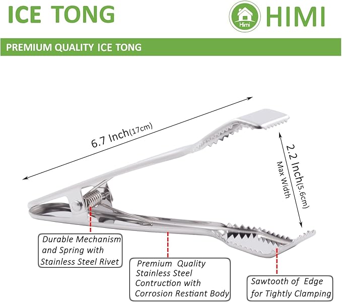 Ice Tongs for Ice Bucket 6-3/4 Inch - Premium 18/8 Stainless Steel Ice Tongs with Teeth for Ice Sugar Cubes Tea Party Coffee Bar Serving