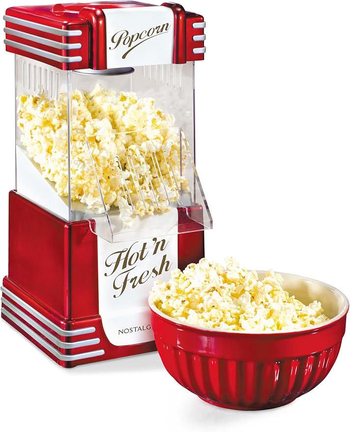 Nostalgia Retro Hot Air Popcorn Maker – 12 Cups Oil Free Popping – Countertop Machine with Measuring Cup – Healthy Snacks & Movie Nights – Red