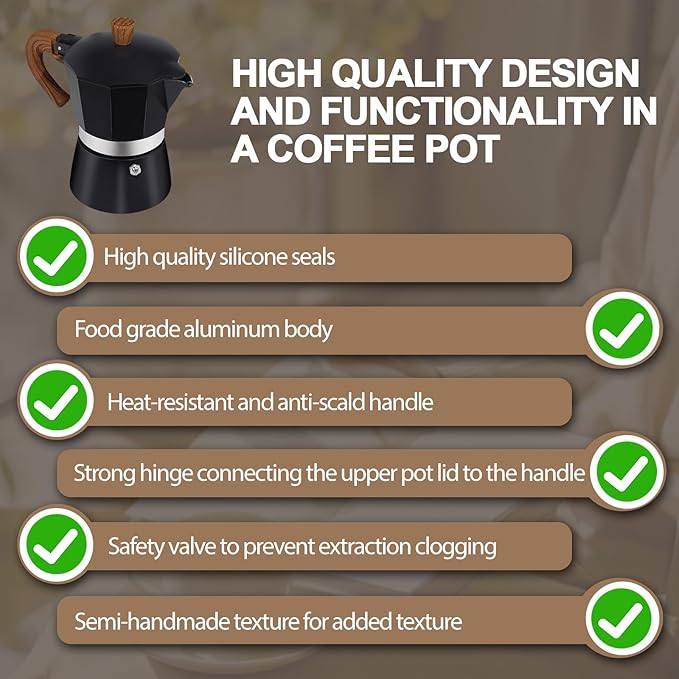 Aluminum 3 Cup 150ml Moka Pot Express Coffee Maker Stovetop Espresso Colorful Coffeemaker Italian Classic Style Brewing Greca Cafe Mocha Machine for Cafeteras Lover Camping Travel and Home Use 5oz