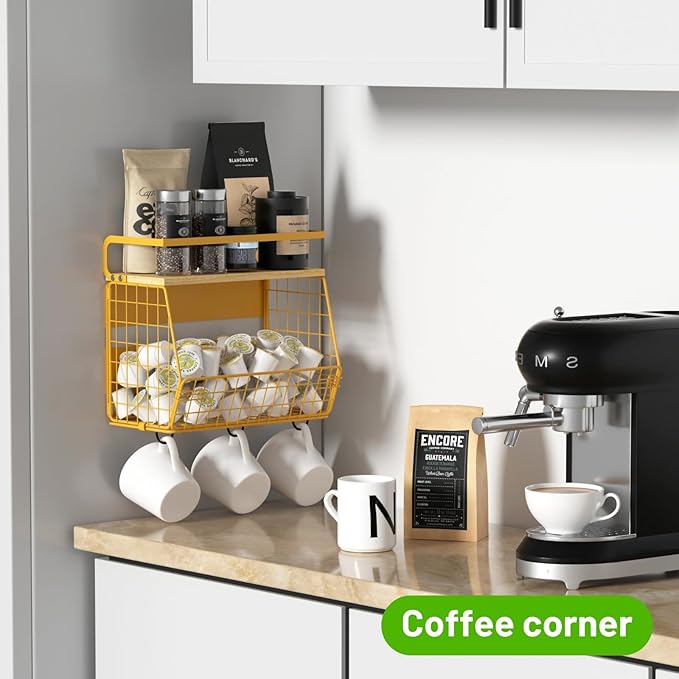 Magnetic Shelf for Fridge with Wood Lid, Fruit Potato and Onion Storage Bins, Pantry Organizers & Storage, Large Container Magnetic Spice Rack for Refrigerator, Kitchen Counter, Cabinet (Yellow, 1)