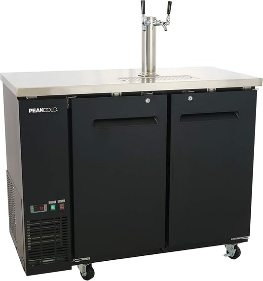 PEAKCOLD 2 Door Commercial Beer Dispenser - Double Tap Keg Cooler - Kegerator; 48" W