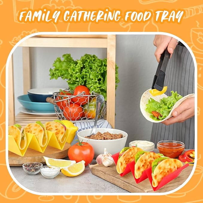 48 Packs Colorful Taco Holder Stands Plastic Large Taco Tray Plates Hold 2 or 3 Tacos Each Rack Server Hard Tortilla Holder for Party Platter Rack Dishwasher Microwave Safe