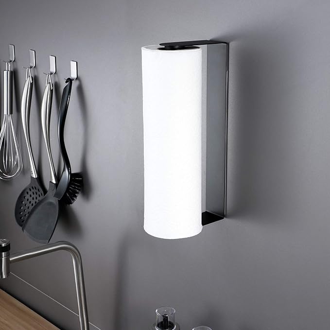 ZUNTO Black Paper Towel Holder Under Cabinet, Stainless Steel Kitchen Towel Holder Stick on Wall Vertical or Horizontal, Frees up Counter Space