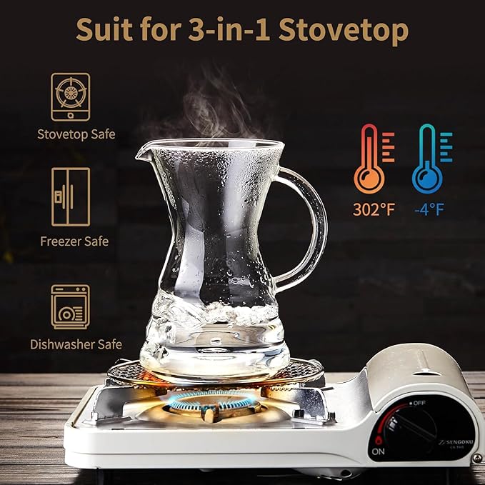 Unbreakable - 18 Pack Pour Over Coffee Maker with Permanent Stainless Filter 27 fl oz, Thickened Heat-Resistant Borosilicate Glass Dripper Coffee Brewer, Stovetop Safe